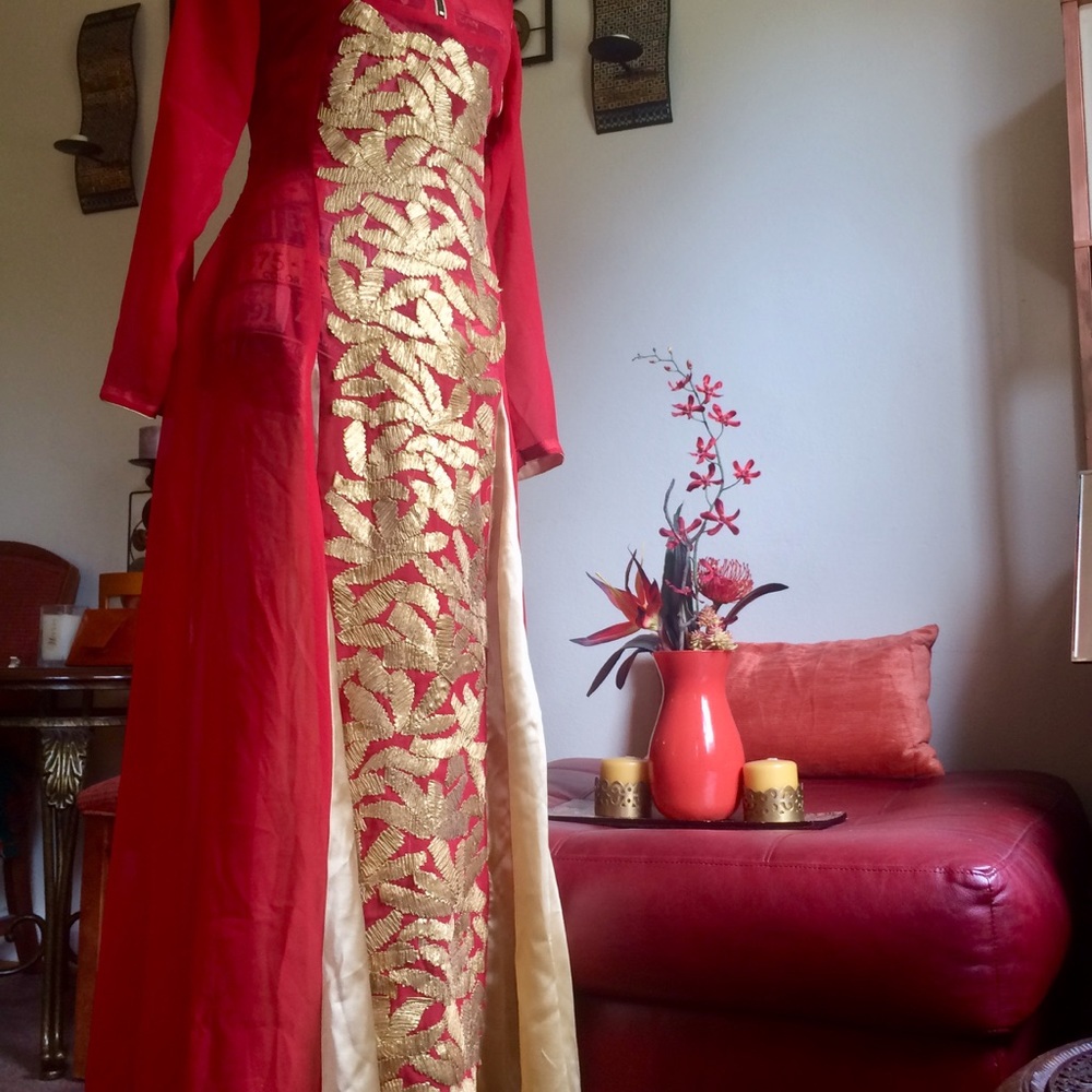 Red and Gold Embroidered Women's Dress - Picture 7 of 9
